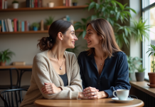 Savoir-être : l’empathie, clé de relations harmonieuses et constructives ? Deux femmes dans un café partageant un moment sincère