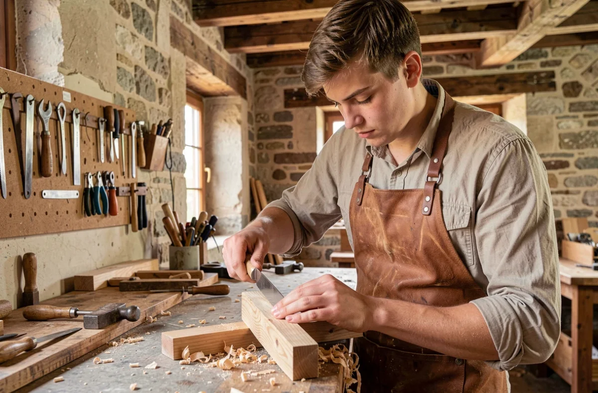 Jeune artisan en apprentissage dans un atelier de la CMA Bourgogne Franche-Comté