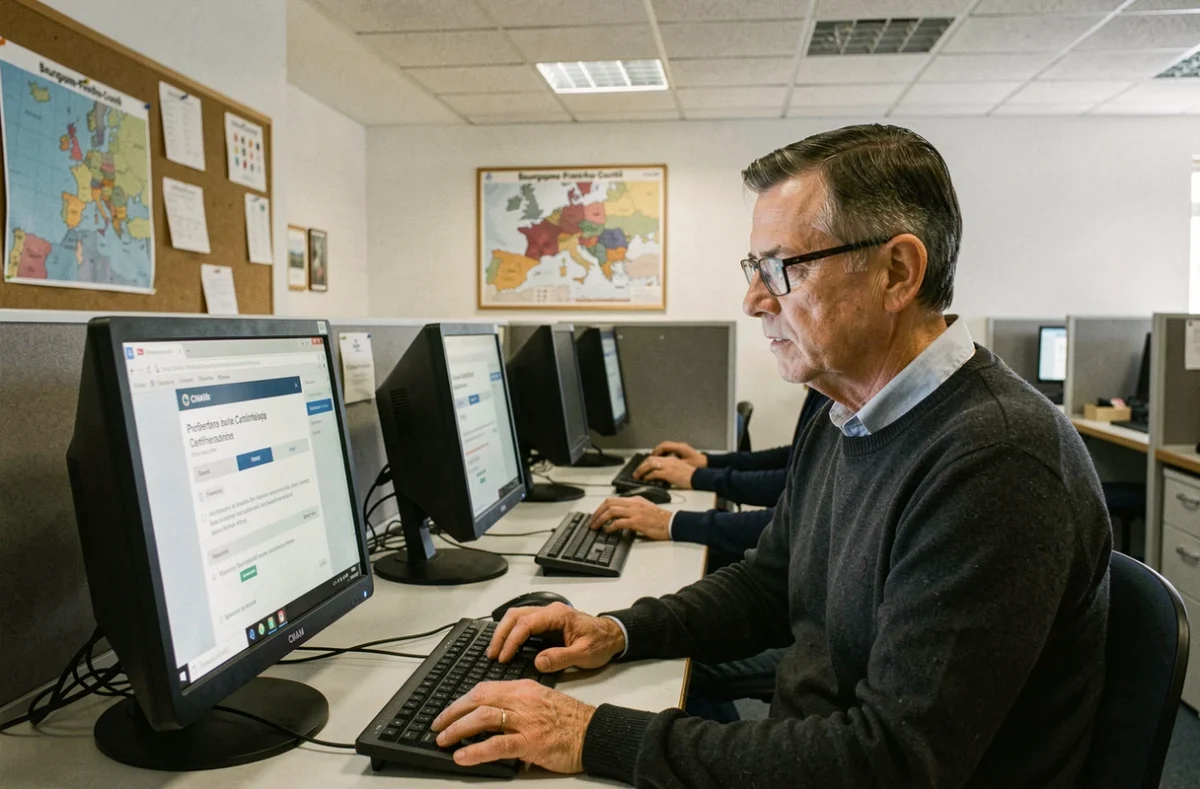 Adulte en formation continue sur ordinateur dans un centre CNAM Bourgogne-Franche-Comté