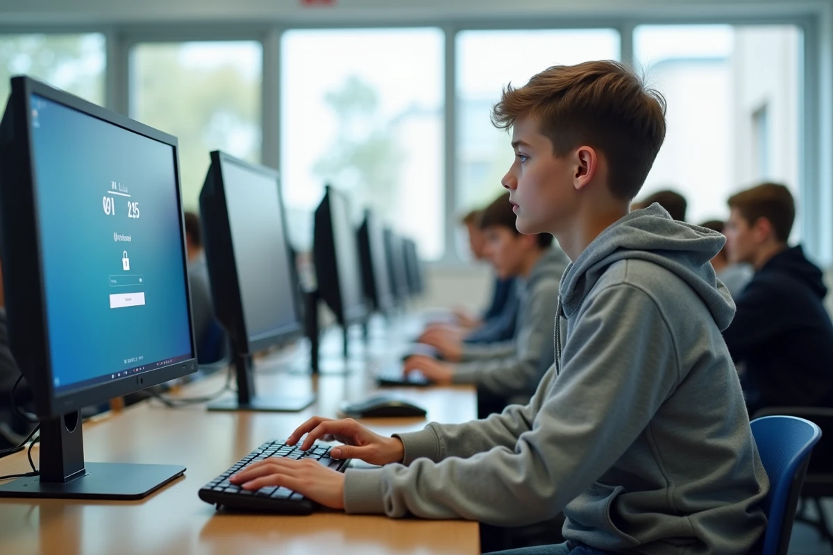 Adolescent se connectant de manière sécurisée à l'ENT Île-de-France depuis un poste informatique de lycée