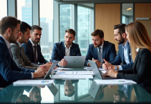 Groupe de professionnels en réunion d'équipe en entreprise