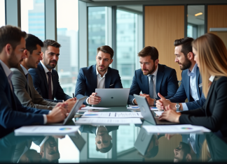 Groupe de professionnels en réunion d'équipe en entreprise