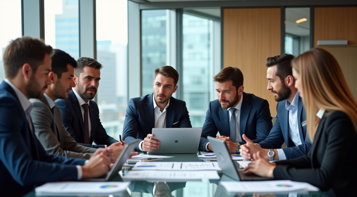 Groupe de professionnels en réunion d'équipe en entreprise