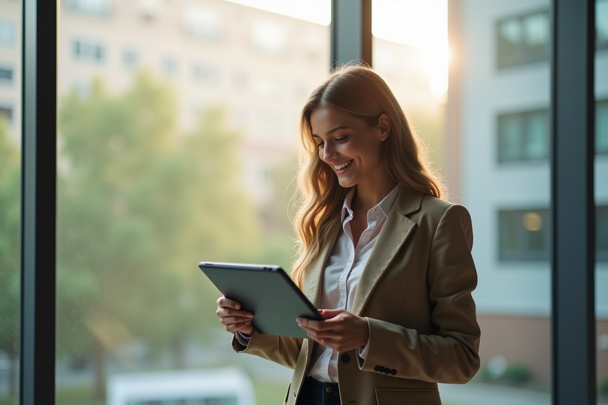 Etudiant international confiant utilisant une tablette à l