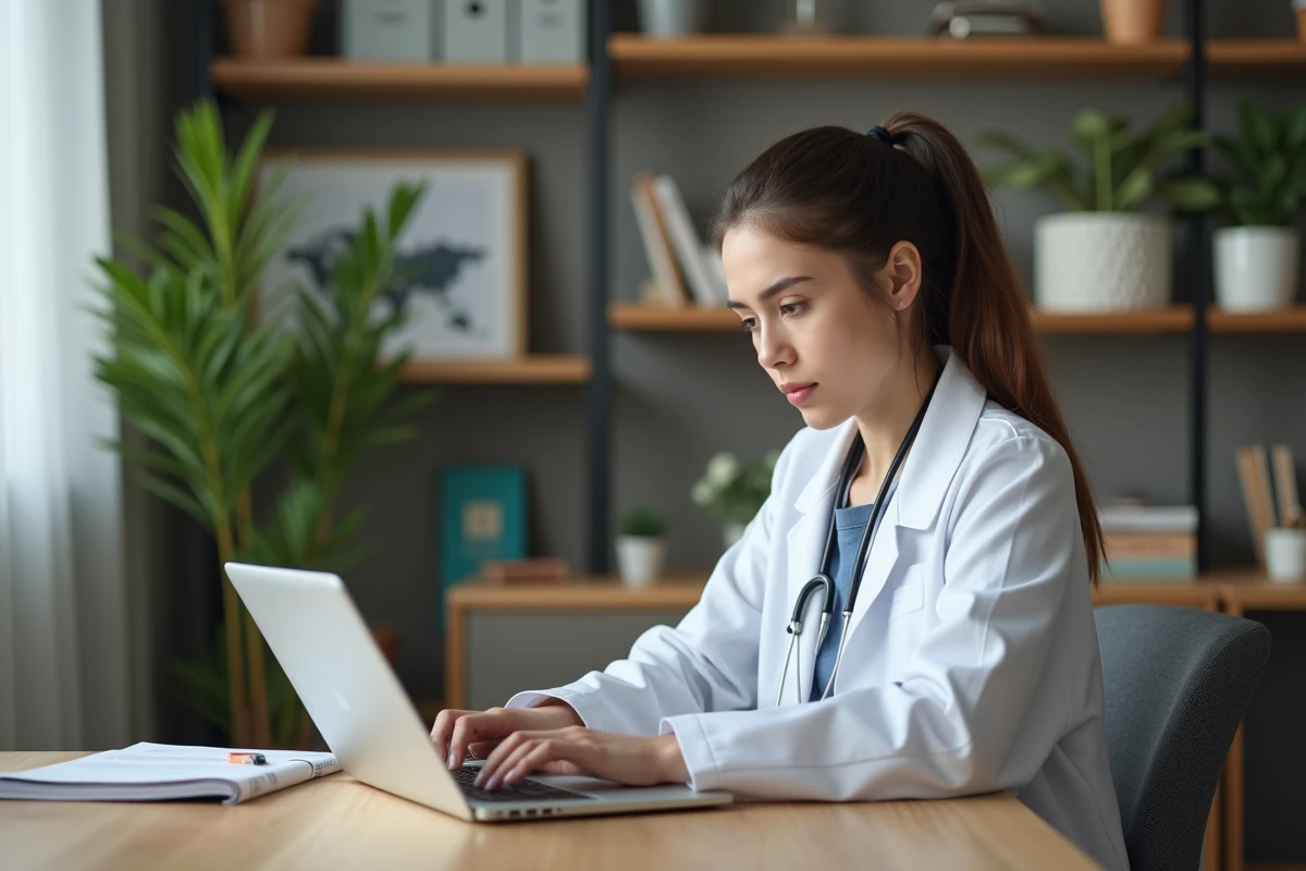 Jeune étudiante en médecine utilisant le portail numérique