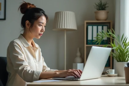 Femme au bureau en train de taper son mot de passe