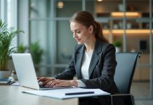 Parcours type pour atteindre la fonction d’assistant de section Jeune femme en blazer organise des documents au bureau