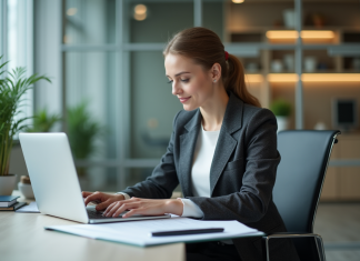 Parcours type pour atteindre la fonction d’assistant de section Jeune femme en blazer organise des documents au bureau