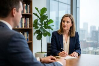 Femme attentive en coaching d'entreprise dans un bureau moderne