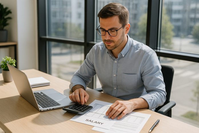 gestionnaire-paies-bureau Gestionnaire paie professionnel au bureau moderne