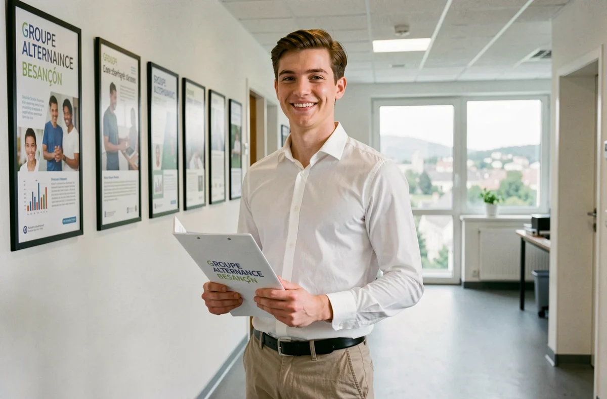 Étudiant en formation professionnelle dans le couloir du Groupe Alternance Besançon