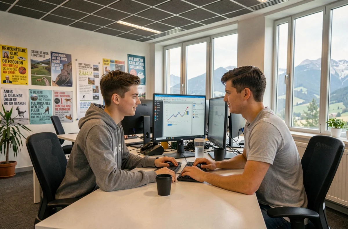 Deux alternants collaborant sur un projet numérique au Groupe Alternance Lons-le-Saunier
