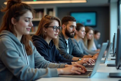 Groupe d'étudiants en laboratoire informatique universitaire