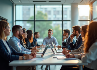Groupe divers d'employes en formation en entreprise