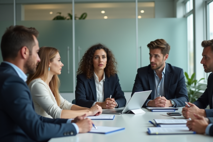 Groupe de professionnels en formation dans un bureau moderne