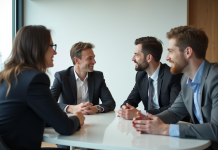 Soft skills en recrutement : pourquoi ils sont de plus en plus essentiels ? Groupe de professionnels en réunion dans un bureau moderne