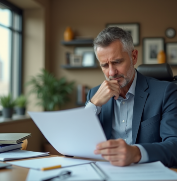 Homme d'affaires en bureau moderne regardant des documents