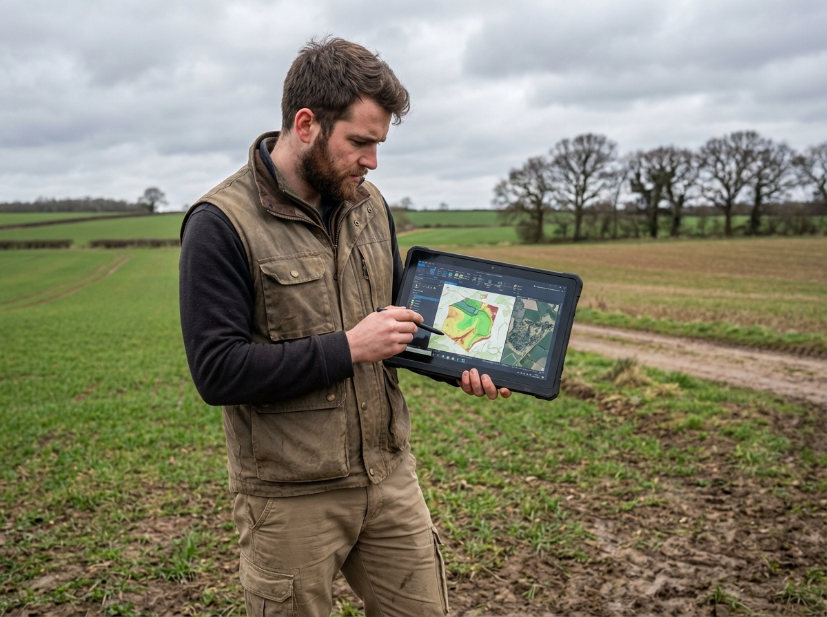 Jeune homme analysant des données géographiques en extérieur