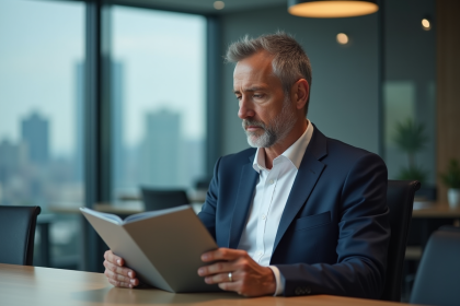 Homme d'affaires en costume bleu dans un bureau moderne