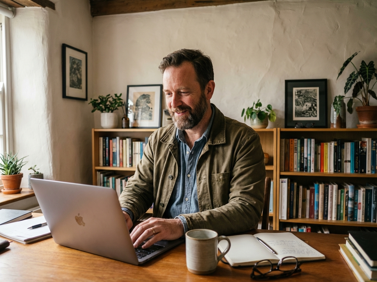 Homme éditant des photos dans son bureau à domicile
