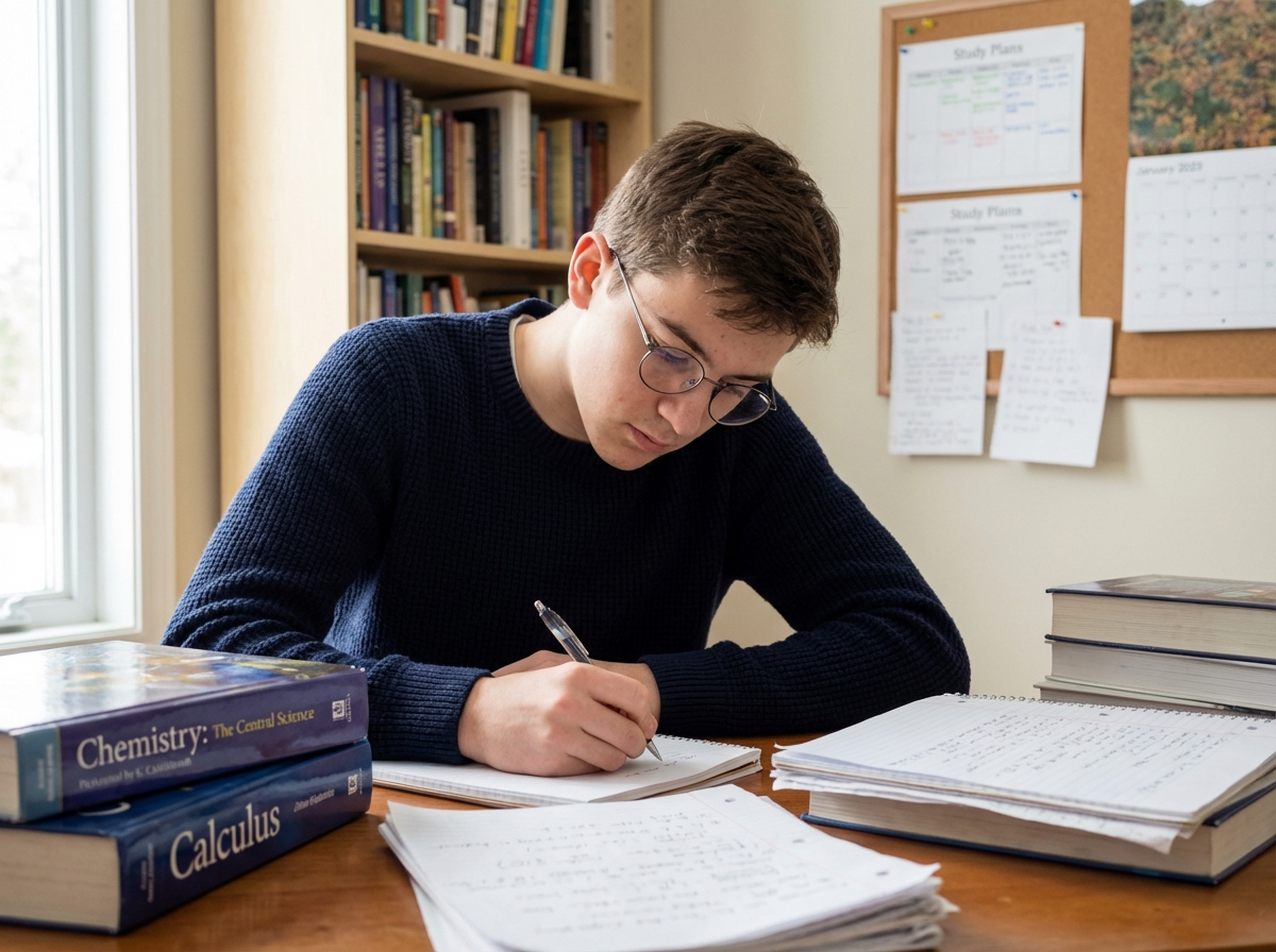 Jeune garçon concentré à étudier à la maison