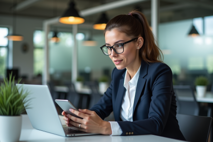 Jeune femme professionnelle analysant des données au bureau