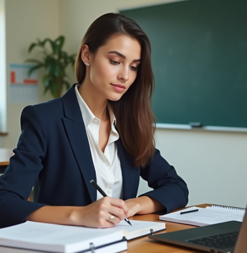 Jeune femme concentrée prenant des notes dans une salle de classe moderne