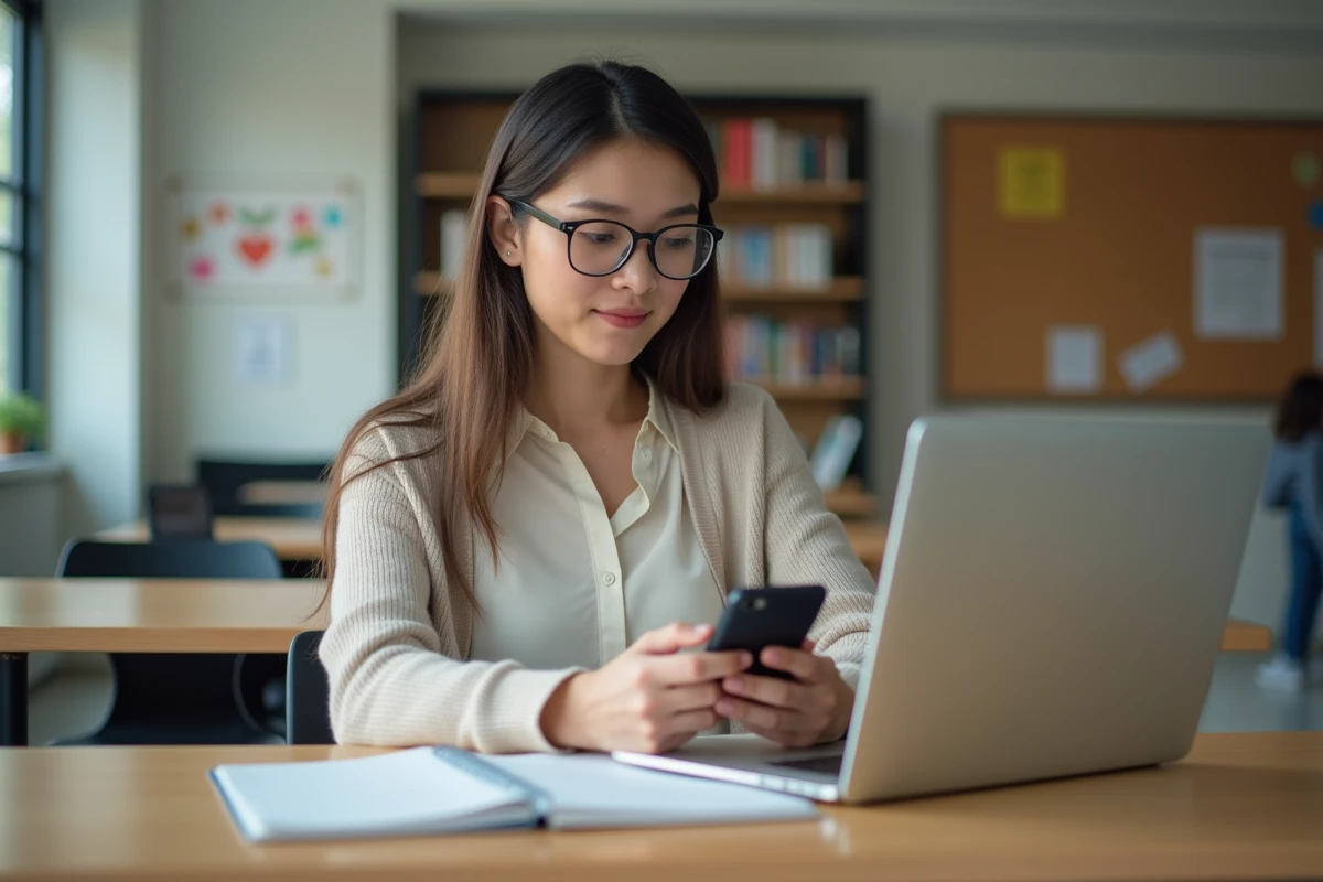 Jeune femme travaillant sur un ordinateur dans un bureau moderne