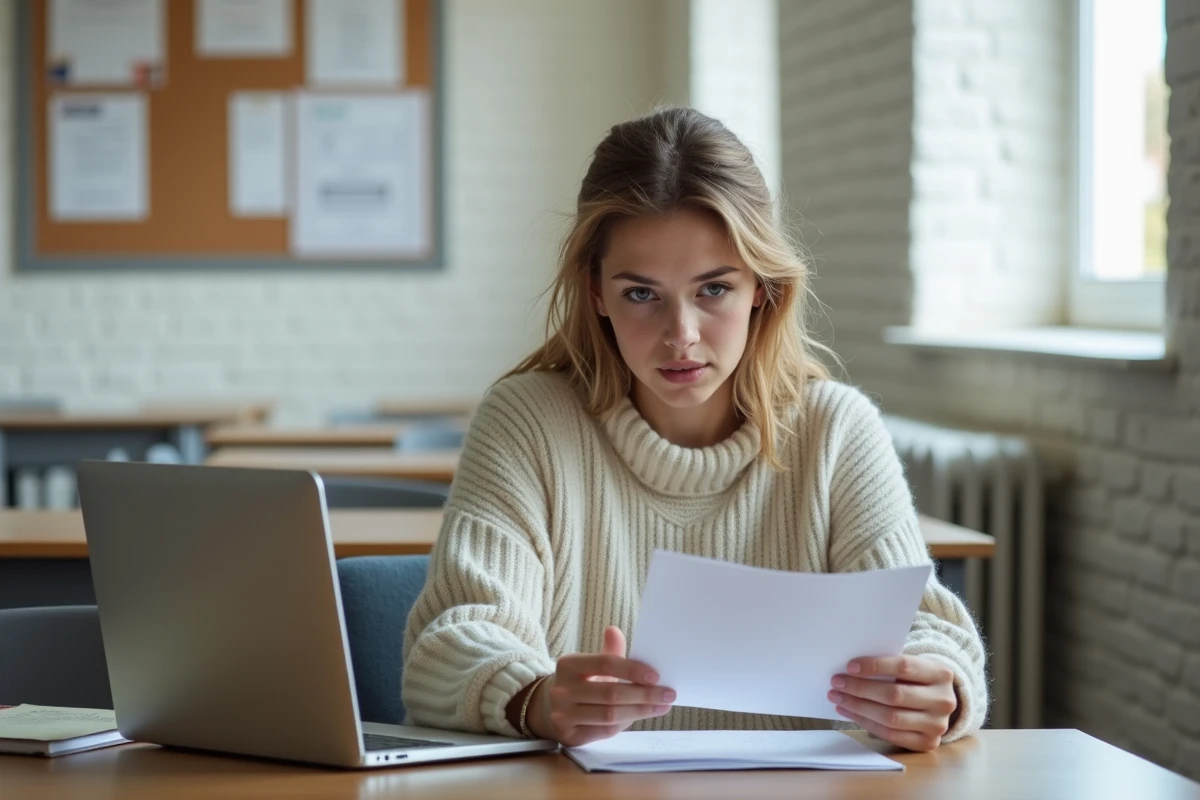 Jeune femme étudiante travaillant sur son ordinateur portable dans une salle lumineuse