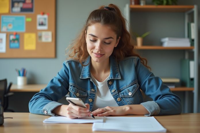 Jeune femme signant un document dans un centre communautaire