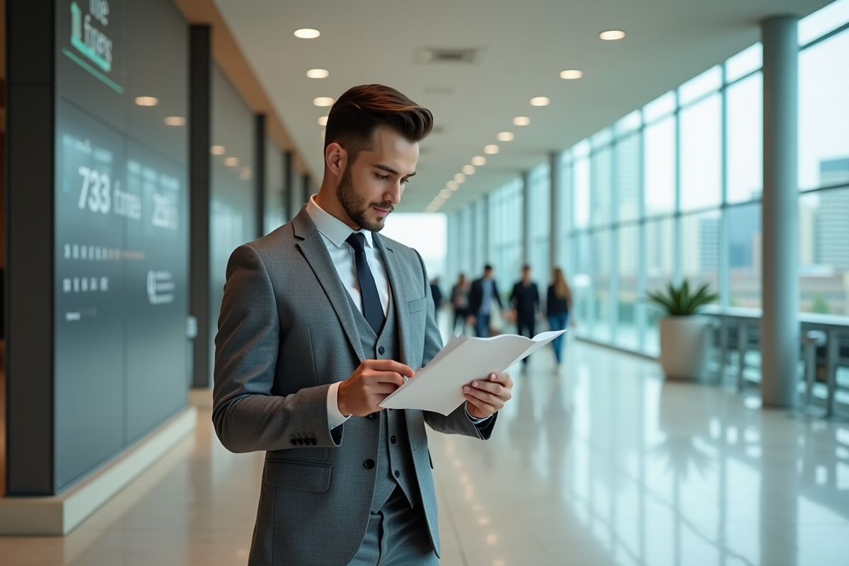 Jeune homme en costume dans le hall d