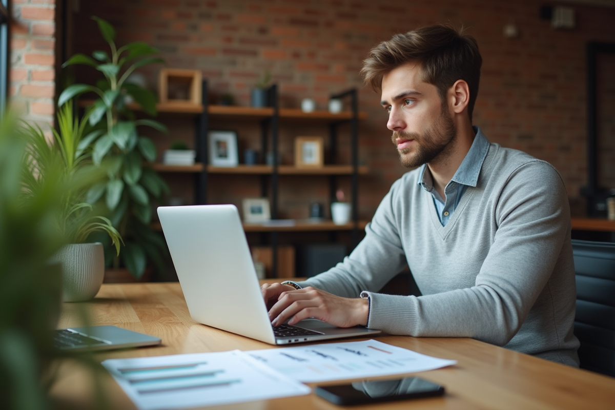 Jeune homme en casual discutant au coworking