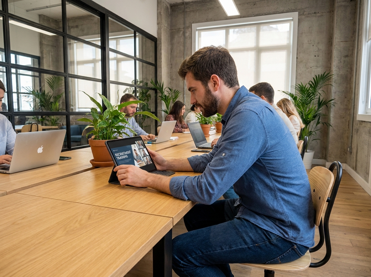 Jeune homme en formation en ligne dans un espace de coworking