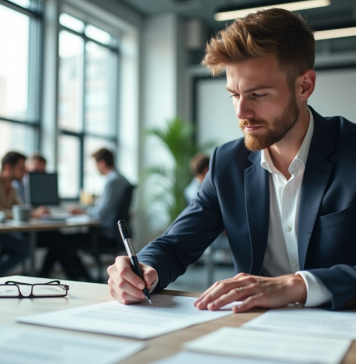 Jeune professionnel signant un contrat dans un bureau moderne