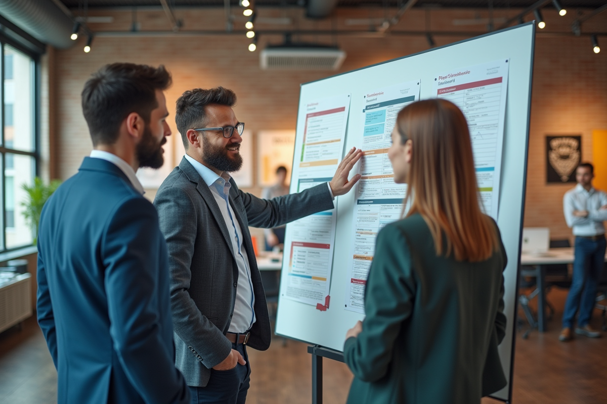 Trois jeunes professionnels discutant autour d