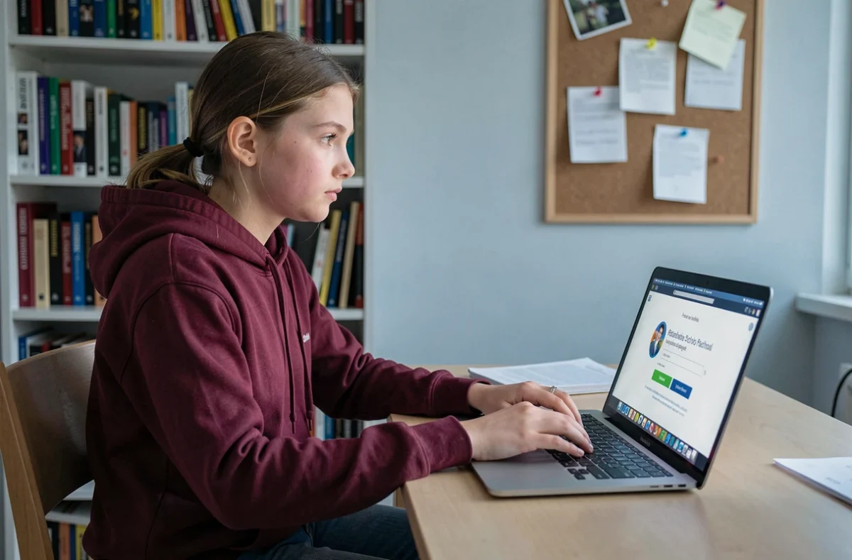 Une lycéenne effectue sa première connexion sur le portail edu Normandie depuis son bureau dans sa chambre