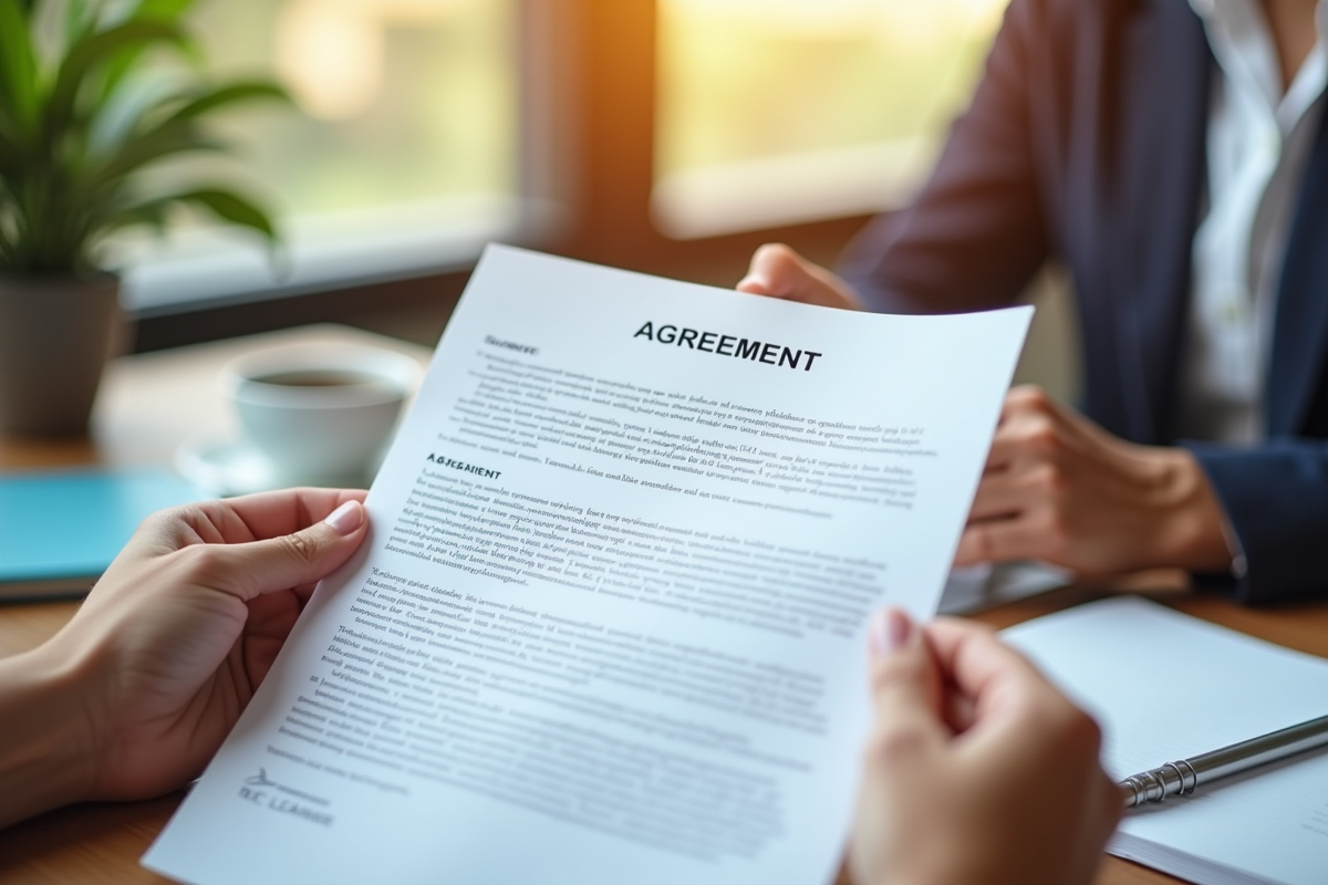 Mains tenant un contrat de formation signé dans un espace de coworking lumineux