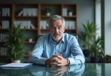 Manager homme en réflexion dans son bureau moderne