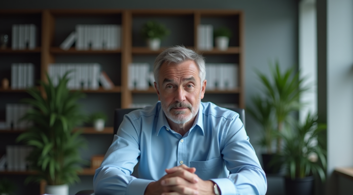 Manager homme en réflexion dans son bureau moderne