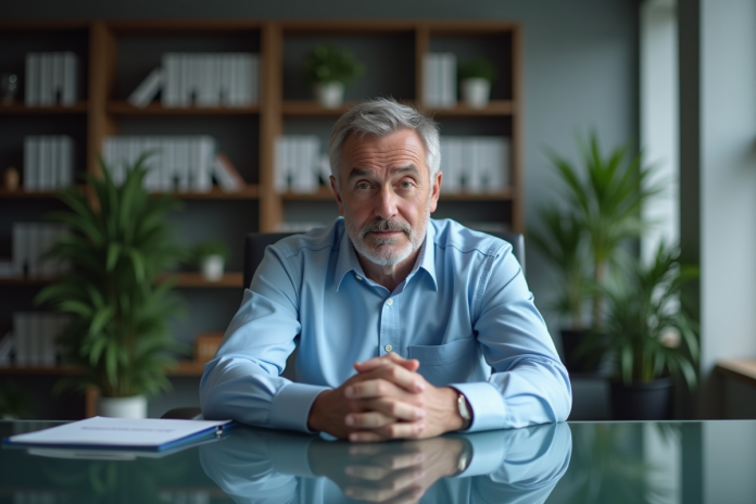 Manager homme en réflexion dans son bureau moderne