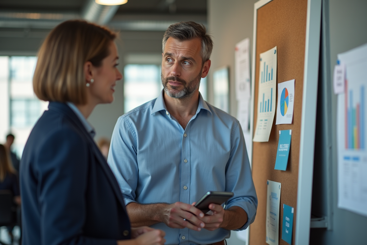 Mentor en conseil avec un jeune manager dans un espace de travail