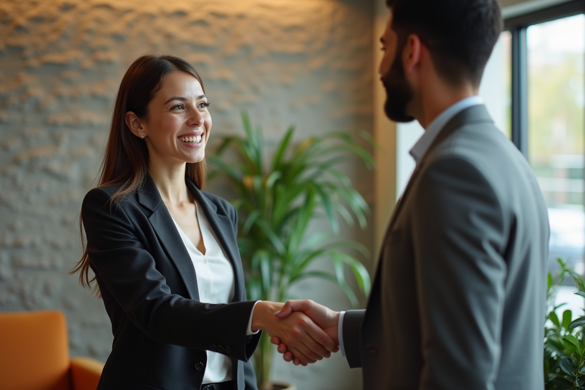 Jeune femme recruteuse serrant la main d