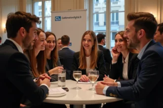 Groupe de jeunes professionnels en networking à Paris