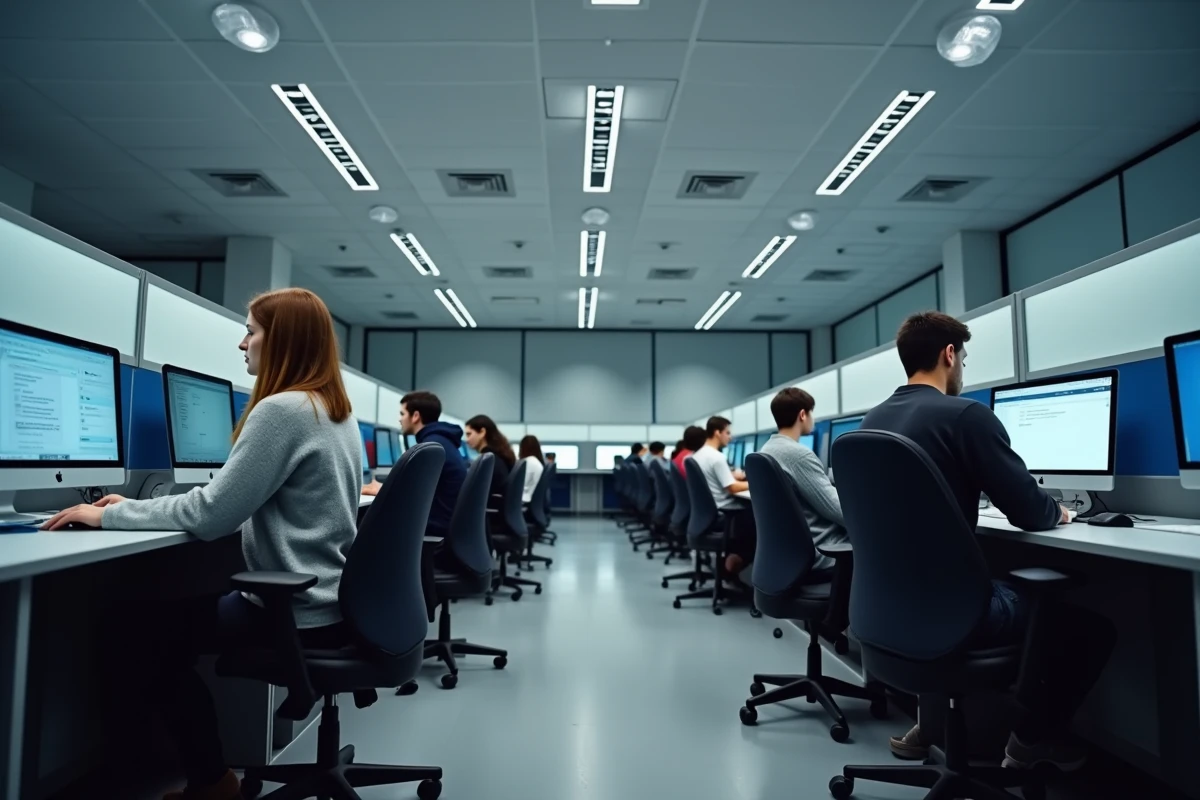 Salle informatique universitaire avec des étudiants utilisant les plateformes numériques ENT et Moodle de l'université Artois